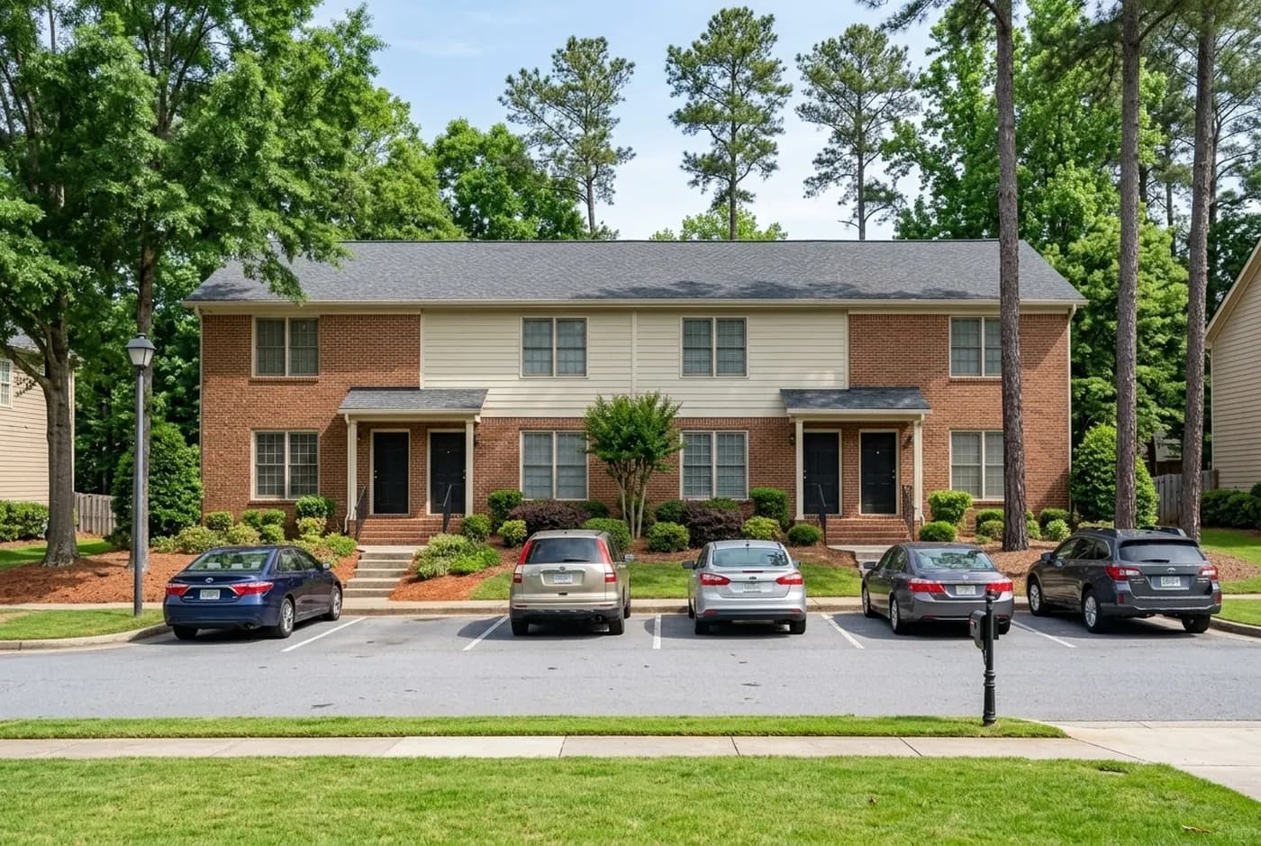 Brick multi-unit rental building with exterior stairs